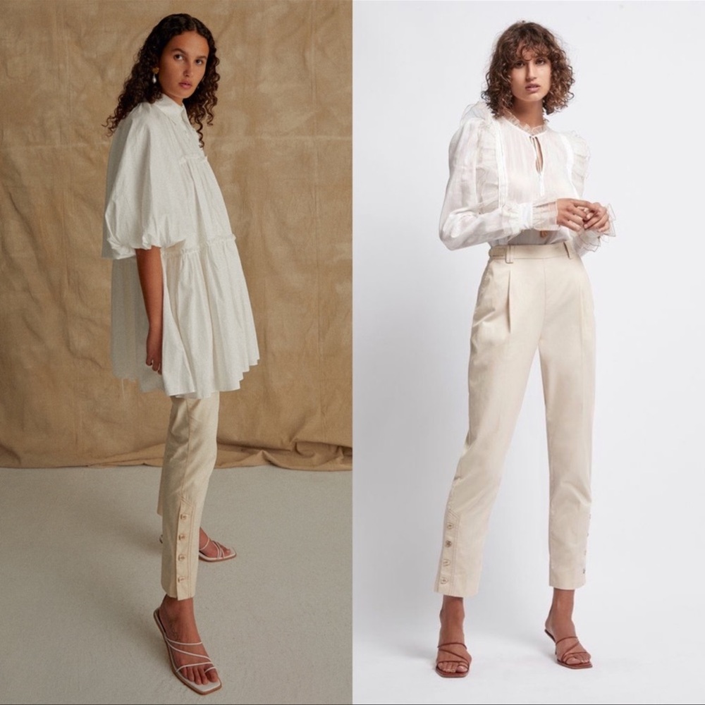 Aje Prima Buttoned Cotton Trouser Pants Neutral - Picture 2 of 11